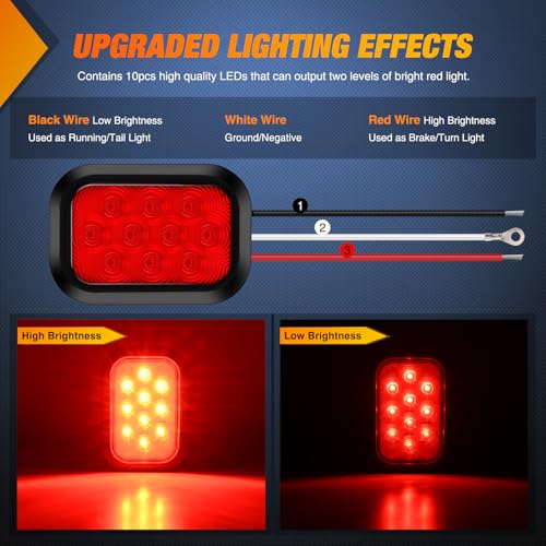 Image of Nilight 5 inch X 3 inch Rectangular Trailer Tail Light 2 PCS Red 10 LED