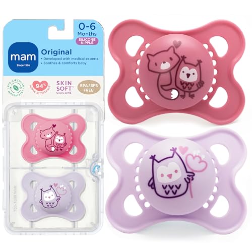 Image of MAM Original Matte Baby Pacifiers 0-6 Months, Binky for Newborn Babies, BPA-Free Skin Soft Silicone Nipple, Easy to Clean, Developed with Medical Experts, 2 Count, With Sterilizer Case, Made in Europe