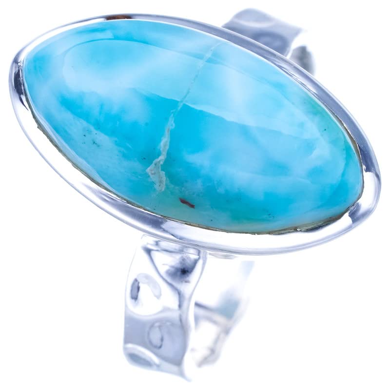Bague Larimar naturel argent 925 fait main StarGems ajustable femme 59 F0218