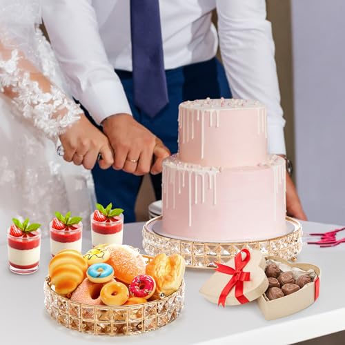 Goaste 3 Pack Crystal Cake Display Stand with Mirror, 14" 12" 10" Metal Pedestal Gold Round Cake Plate Stand, Dessert Cookies Fruit Serving Tray with Shining Crystal Beads for Wedding, Birthday Party - Image 7