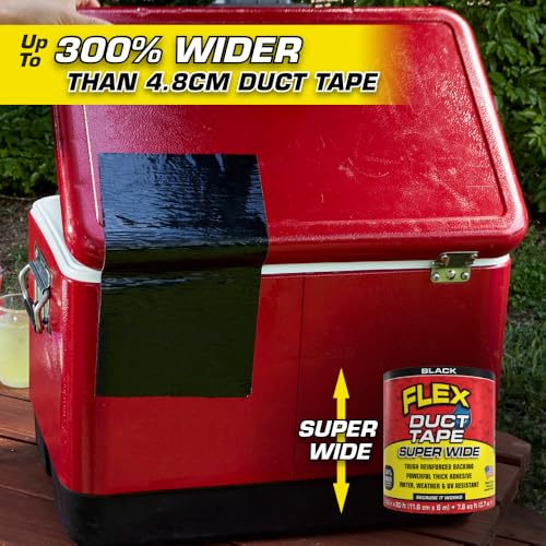 Image of Flex Duct Tape, Super Wide, 4.6 Inches x 20 Feet, Black, Heavy Duty Strong, Multi-Surface, Water, Weather and UV Resistant, Tearable, Perfect for Boxes, No Residue