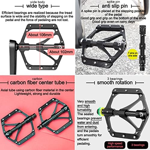 GORIX Fahrrad-Flachpedale, breites CNC-3-B-Lager, Karbonfaser-Mittelrohr, leicht, mit rutschfestem Stift, Spike, Rennrad, Mountainbike, Fahrrad (GX-FX356)