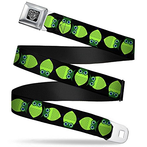 Cinturón de seguridad de búhos negro y verde con hebilla metálica original