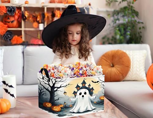 Image of Large Halloween Themed Candy Gift Boo Basket for Kids Baby Personalized Adults Storage Bin Fall Decor(Terror Spooky Pumpkin)