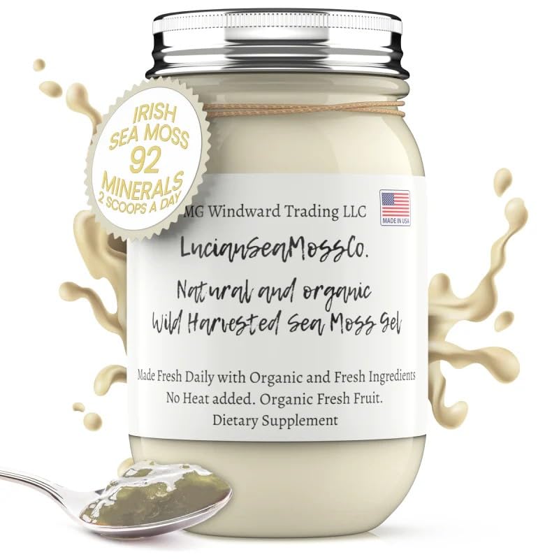 Pure Gold Organic Sea Moss Gel Organic Fresh Fruit Infused Wild Harvested Irish Sea Moss Gel | Immune and Digestive Support | Vitamin Mineral Antioxidant Supplements | (16 oz. Pure Gold)