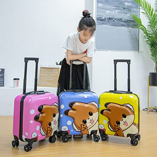 Children's Cartoon Trolley Case 18 Inch Children's Boarding Case Universal Wheel Password Suitcase(Color:yellow calf)3
