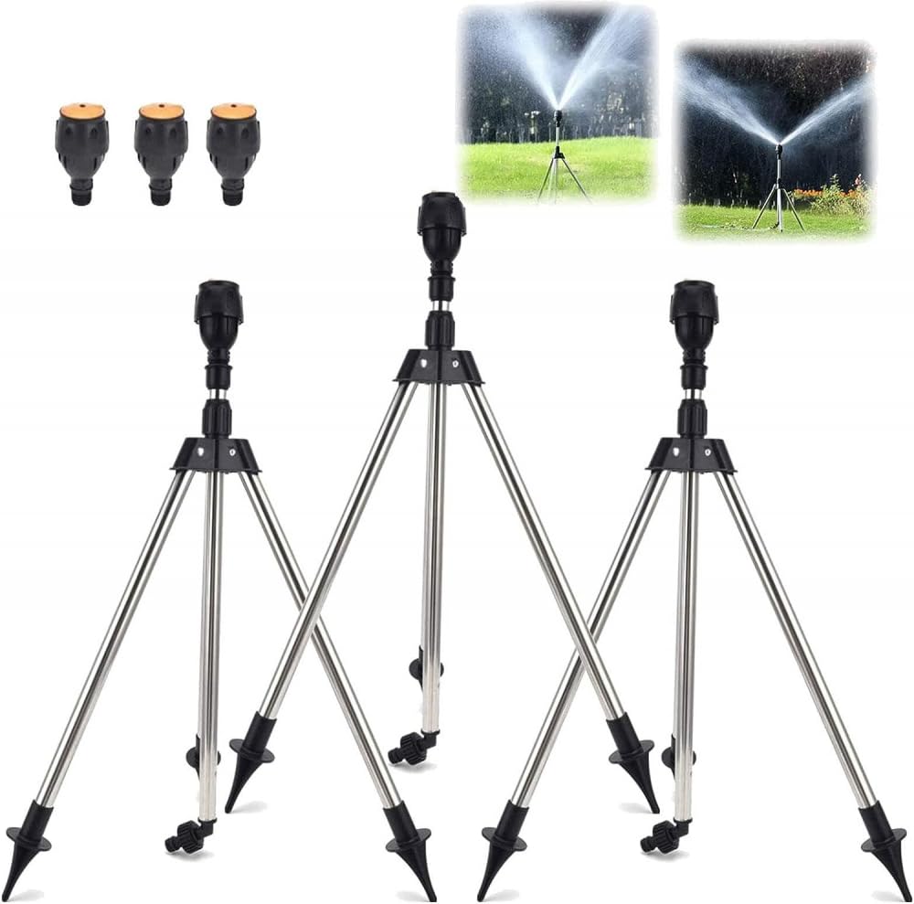 360 Grad Rotating Tripod Sprinkler,Rasensprenger Große Flächen,Regner Stativ Für Rasensprenger, Automatisch Rotierende Stativsprinkler Garden Sprinkler Bewässerungssystem Für Hof, Garten, Rasen-3pcs