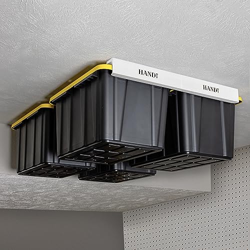 HANDT Überkopf-Garagen-Aufbewahrungsregal, Garagen-Decken-Aufbewahrungsregale, Garagenaufbewahrungsbehälter-Organisationssystem, Robustes Metall-Überkopf-Müllregal für Behälter, unterstützt die