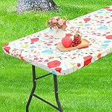 misaya Rectangle Vinyl Tablecloth, Fitted Table Cover, 100% Waterproof, Elastic Edge, Flannel Backing, Plastic Table Cloth Fit 6 Foot Folding Tables for Picnic, Camping, Outdoor (Flowers, 30x72 inch)