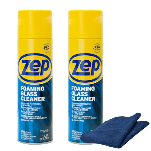 Zep Foaming Glass Cleaner 19 oz (2 Units) & Microfiber Rag - ECBD028