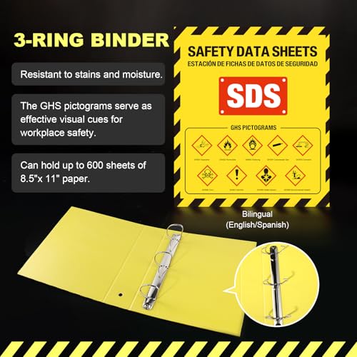 msds sds binder and wall stationyellow heavy duty 3 inch material safety data sheet 3 ring binder with sds wire rack and display signchainmounting hardwaresafety posters and msds labels