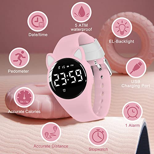 Image of Kids Watches for Girls Boys Digital Sport Watch with Step Counter Pedometer Vibration Alarm Clock, No App Waterproof Fitness Tracker Kids Watch Boys Girls Teens Students Ages 5-16