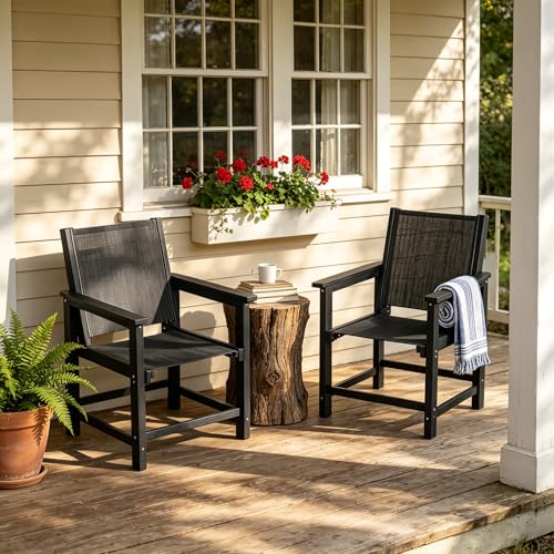 Image of Amopatio Outdoor Chair HDPE Patio Dining Chair Set of 2 All Weather Patio Chairs with Textilene & Wide Seat for Backyard Balcony & Deck(Black)