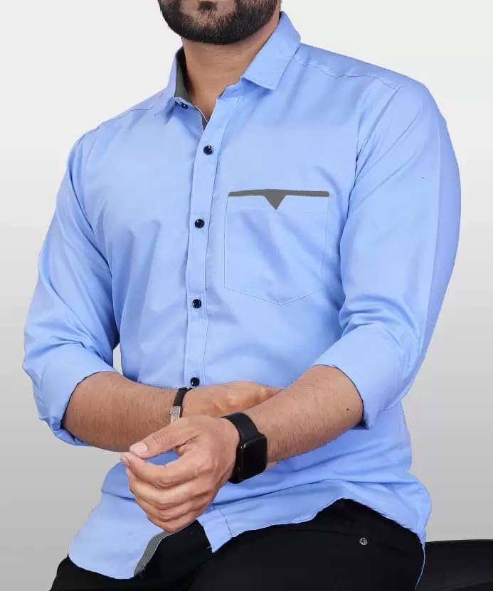 Image of CB-COLEBROOK Men's Regular Fit Solid Soft Touch Cotton Casual Shirt with Pocket Design with Spread Collar & Full Sleeves (Available in Plus Size)