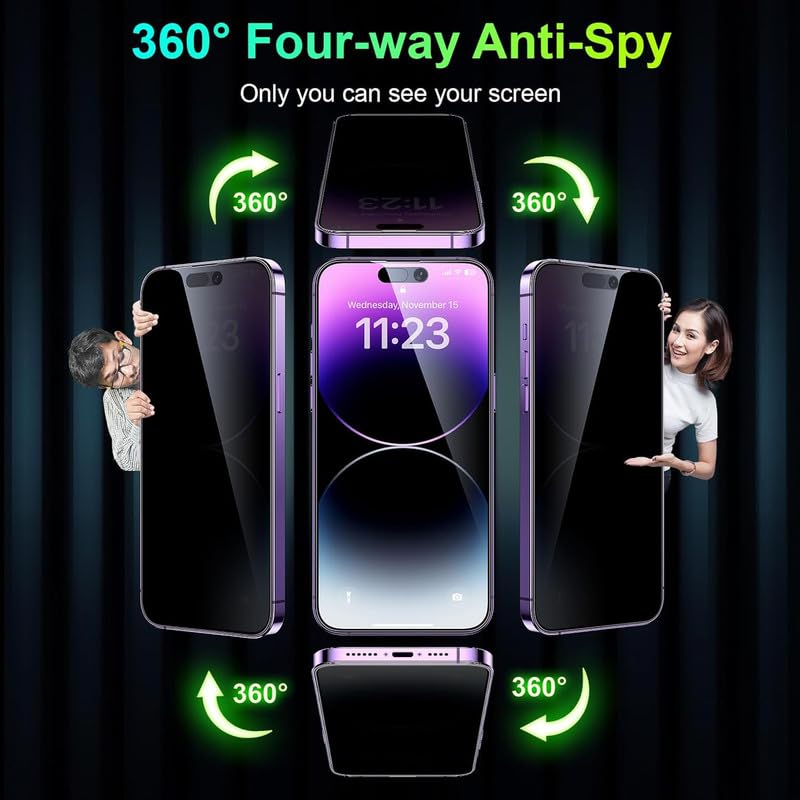 Image of Skinomi 1 Pack 360 Degree 4-way Anti-spy for iPhone 14 Pro Max,Privacy Screen Protector 6.7'' Tempered Glass, Installation Kit, 9H Hardness