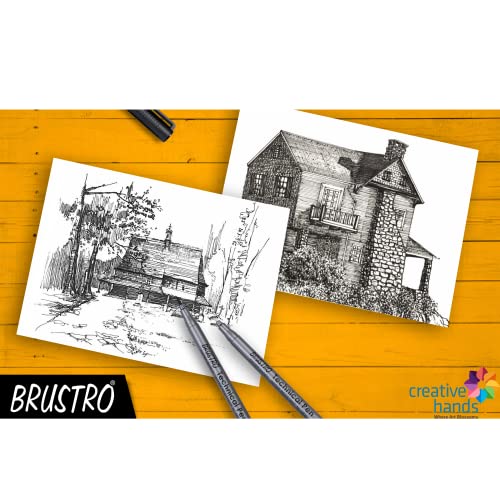 Image of Brustro Technical Pen Black (Set of 6) with Brustro Ultra Smooth Bristol 250 GSM A4 - (Pack of 12 Sheets)