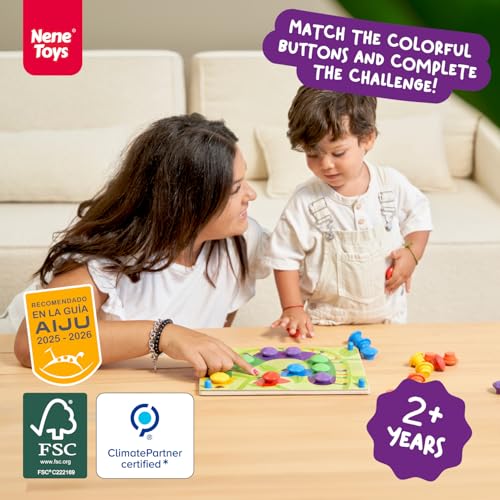 Image of Nene Toys Wooden Color Matching Puzzle for Toddlers 2+ Years - Montessori Pegboard Button Game with Wooden Nails & Cards - Educational Toy for 2 3 Year Old Boys Girls - Fine Motor Skill Learning