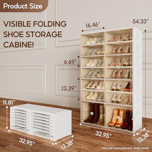 Image of ANTBOX Portable Shoe Rack Organizer for Closet Entryway, Stackable Sneaker Storage Shoe Cabinet with Magnetic Clear Door, Large Plastic Storage containers Bins with Lids 7 Tiers 28 Pairs