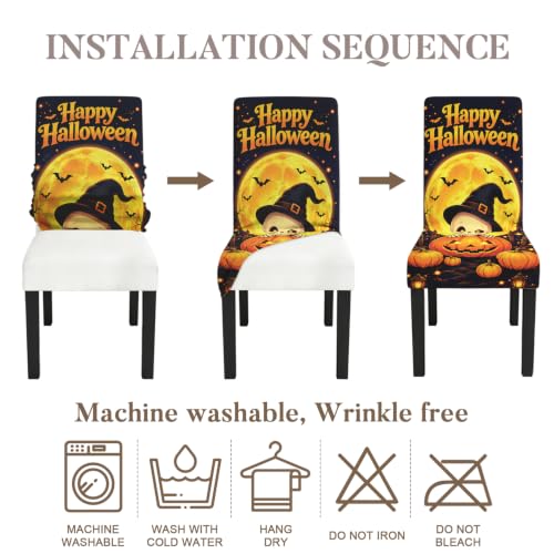 Image of Happy Halloween Dining Chair Covers Set of 4, Pumpkin Slipcovers