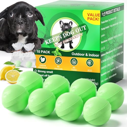 Dog Deterrent Outdoor, Dog Repellent for Yard, Preventing Dogs from Peeing Digging 10 Pack Natural Peppermint Oil Dog Cat Deterrent Ball Keep Out of Lawn Garden Prevent Scratch and Chew（Pistachio）