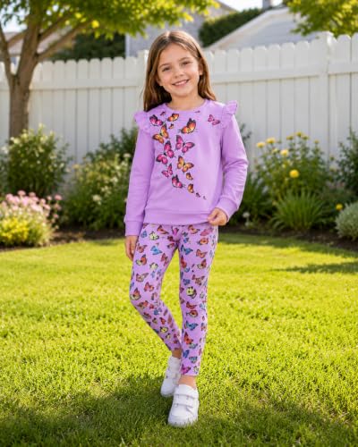 Image of Little Girls 2 Piece Outfits Ruffle Sleeve Unicorn Sweatshirts Top and Leggings Set School Outfits Kids Clothing Set