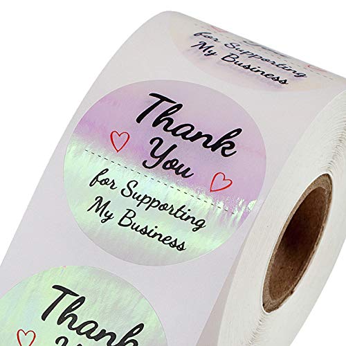 kdjsic 500 stuks 1,5 inch bedankt voor het ondersteunen van mijn bedrijf stickers op rol holografische regenboog ronde… - Image 6