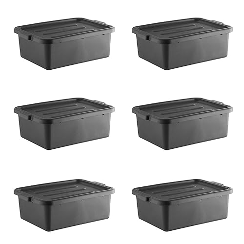 Paquete de 6 bañeras de polipropileno con tapa, caja de autobús duradera para uso profesional de alimentos, bañera de plástico para restaurante,