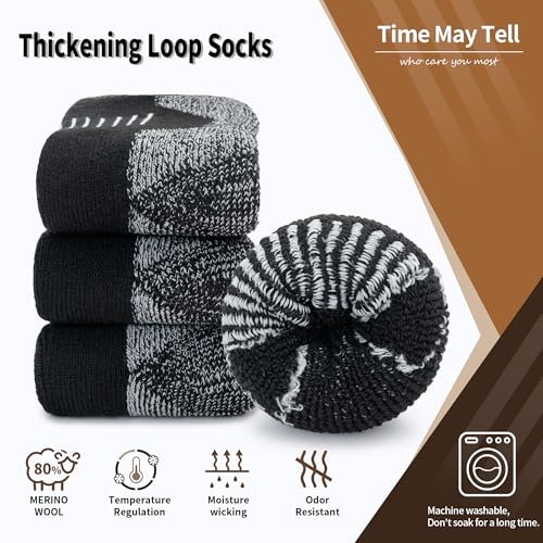 Image of Time May Tell Mens Merino Wool Hiking Cushion Socks Thermal Warm Crew Winter Boot Socks Pack (2 /4 Pair,6-13 Size)