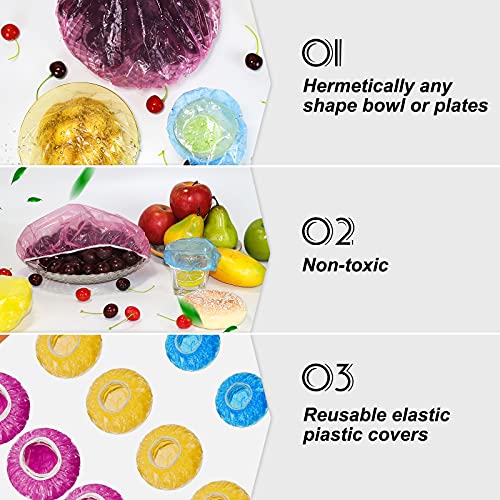 96 Pcs Reusable Elastic Food Storage Covers-Stretchable Thick Plastic Bowl Covers with Elastic Edging, Covers for Storage Containers for Bowl Dish Plate, Available in 3 Sizes.