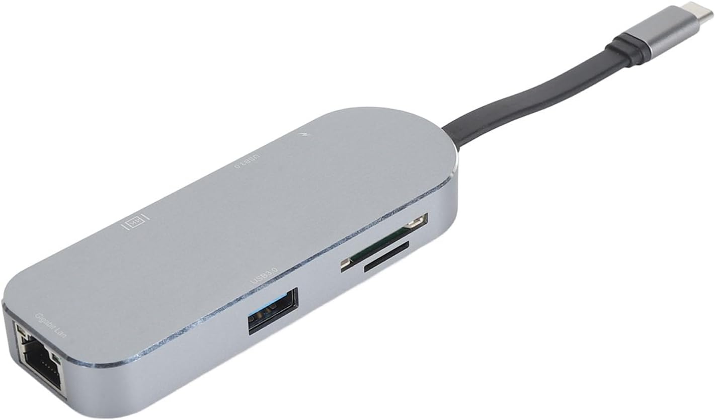 7 in 1 Docking Station Type C Hub, USB C Docking Station with 4K HD Display, RJ45 Ethernet, Dual USB 3.0, PD Charging, SD and Micro SD Card Slots for Laptops and Tablets (Silver)