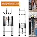 Aluminum Telescoping Ladder 14.4FT Straight Extension Ladder with 2 Hooks, Weight 28.7lbs Portable Folding Ladder, 330lbs Max Load Adjustable Height for Indoor Outdoor RV Home Office
