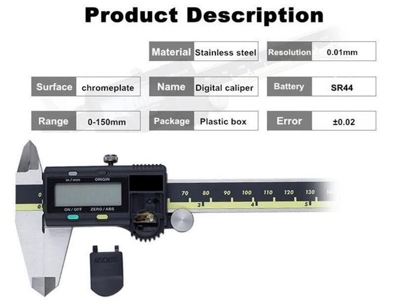 Calibradores 500-196-20 Calibrador digital Métrica de acero inoxidable 6 "pulgada 0-150mm rango-0.001" Precisión 0.0005 ",Precisión y claridad