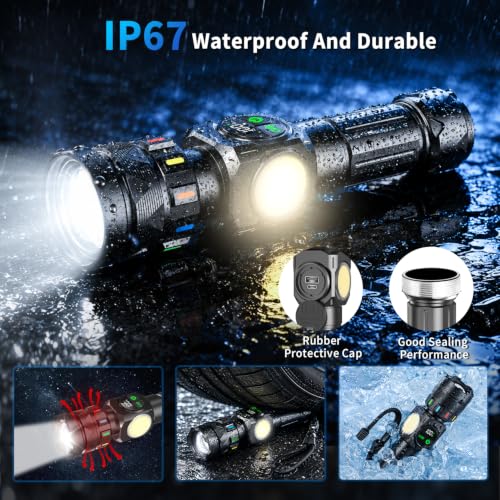 Image of Svoko High Power Rechargeable Torch Light, Long Range 2KM Beam, IP67 Waterproof LED Flashlight with 9 Light Modes, Adjustable Portable Torchlight for Camping and Outdoor Use