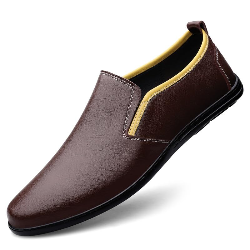 Men's Loafers Shoes Round Toe PU Leather Two Tone Loafer Shoes Flexible Lightweight Comfortable Walking Slip On