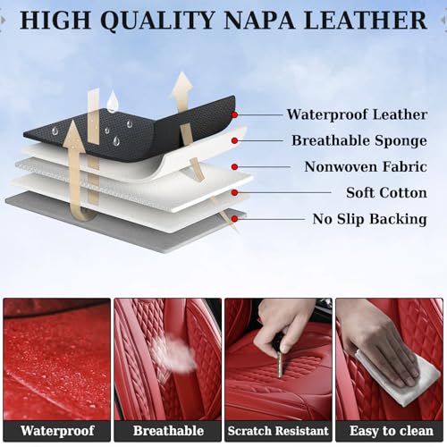 Image of Coverado Car Seat Covers, Rear Car Seat Cover, 3-Pieces Leather Seat Cover, Red Car Seat Cushion, Luxury Seat Cover Seat Protector Universal Fit Most Cars