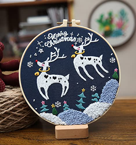 Image of Gogobear 7.9 inch Desktop Wall 3D Art Embroidery Painting Adult Beginner Handmade Embroidery DIY Christmas Elk Material Kit Complete Set Includes All Materials