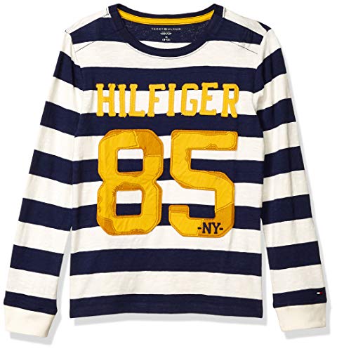 Tommy Hilfiger Boys' Adaptive Long Sleeve T Shirt with Touch Fastener Closure, Peacoat Navy, XS