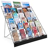 Displays2go Wire Display Rack for Brochures and Pamphlets, 6 Tiers with Sign Header, Black Metal (WRC6T2925)