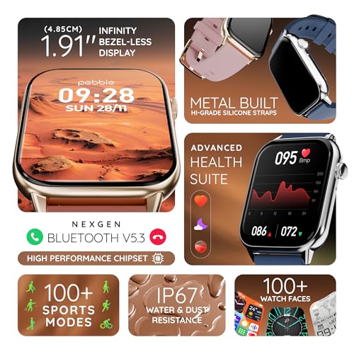 Image of Pebble Cosmos Ultra 2.0 Smartwatch for Men & Women 1.91 inch Infinite Display, Bluetooth Calling, Sleek Ultra-Thin Design Fitness & Sleep Monitor Works with Android & iOS - Obsidian Black