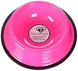 Platinum Pets 2 Cup Embossed Non-Tip Stainless Steel Dog Bowl, Pink