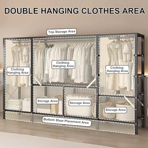 Armario de tela de 200 cm con barra plegable para ropa 4
