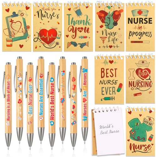Image of HOWAF Nurses Week Gifts Bulk 2025 Nurse Pens Nurse Notebook Set, Thank You Nurses Gift Notepads Ballpoint Pens Bulk for Nurse Day Gifts Supplies RN Themed Gifts Nursing Grad Gifts