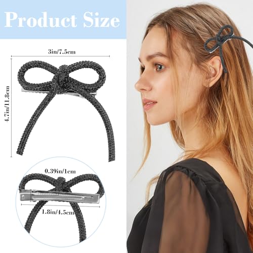 Pinzas para el cabello con moño de pedrería, pack de 4, accesorios negros brillantes para cabello para bodas y eventos miniatura 2