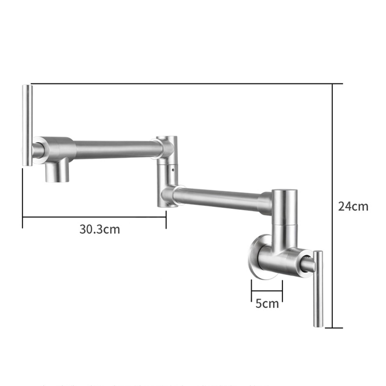 Faucet Rubinetto a Muro di Cucina Retrattile, a Doppia Maniglia Fredda e Colore Spazzolato