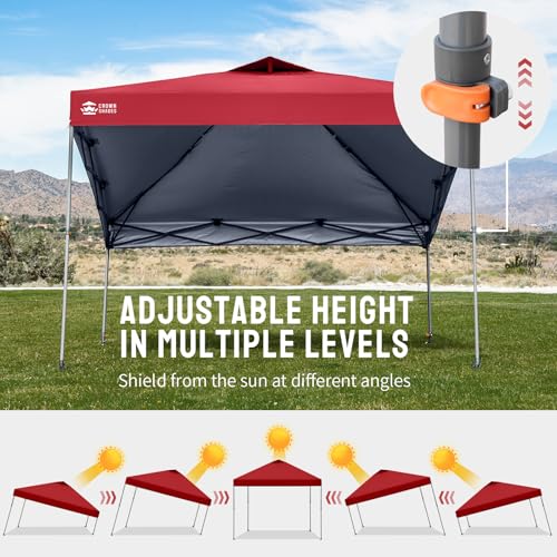 Image of CROWN SHADES Adjustable Height on The Fly, 10x10 Pop Up Canopy - Beach Tent with One Push Setup - Easy Outdoor Sun Shade for Events, Parties, Camping - Outside Shade with STO-N-Go Bag, Red