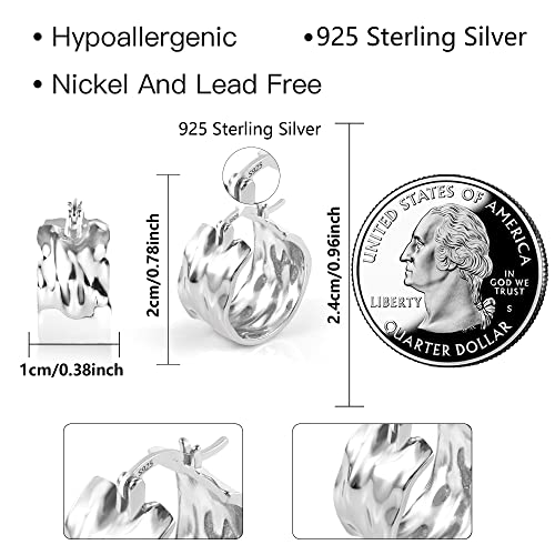 925 Sterling Silver Earrings Hammered Small Chunky Hoop Earrings for Women Hypoallergenic Texture Thick Hoop Earrings Wide Hoop Earrings2