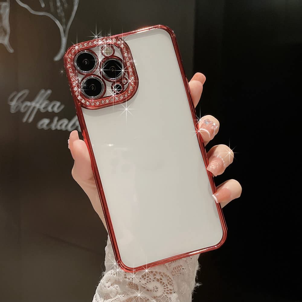 Coque silicone souple iPhone 12 Pro Max rouge antichoc strass bling - 7