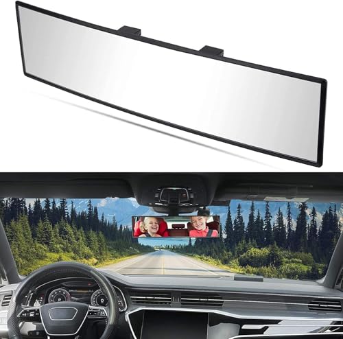 Image of Car Rear View Mirror | 360 Wide Angle Panoramic Rearview | Blind Spot Eliminator | 11.81 Inch Clip-On Interior Mirror | HD Convex Anti-Glare Glass | Universal Fit SUV Sedan Hatchback | ABNOL