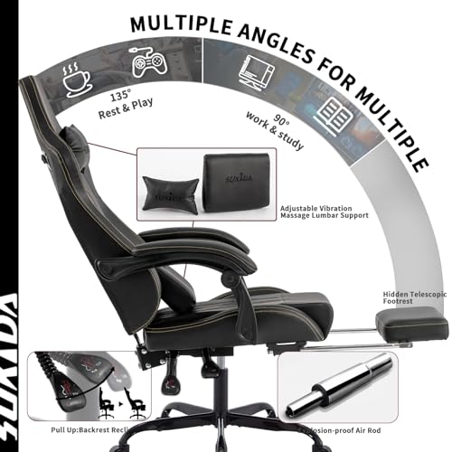 SUKIDA Gaming Chair Massage - Gamers Choice Gaming Chairs for Adults, Reclining Ergonomic Gamer with Footrest Pc Computer Comfy Leather Swivel Recliner Adjustable Backrest Lumbar,  image 1