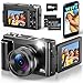 4K Digitalkamera mit WLAN 64MP WiFi Kompaktkamera Fotokamera mit 3" 180° Klappbildschirm, 16X Digitalzoom, Autofokus, Anti-Shake, Zeitlupe, 32GB Karte, 2 Akkus